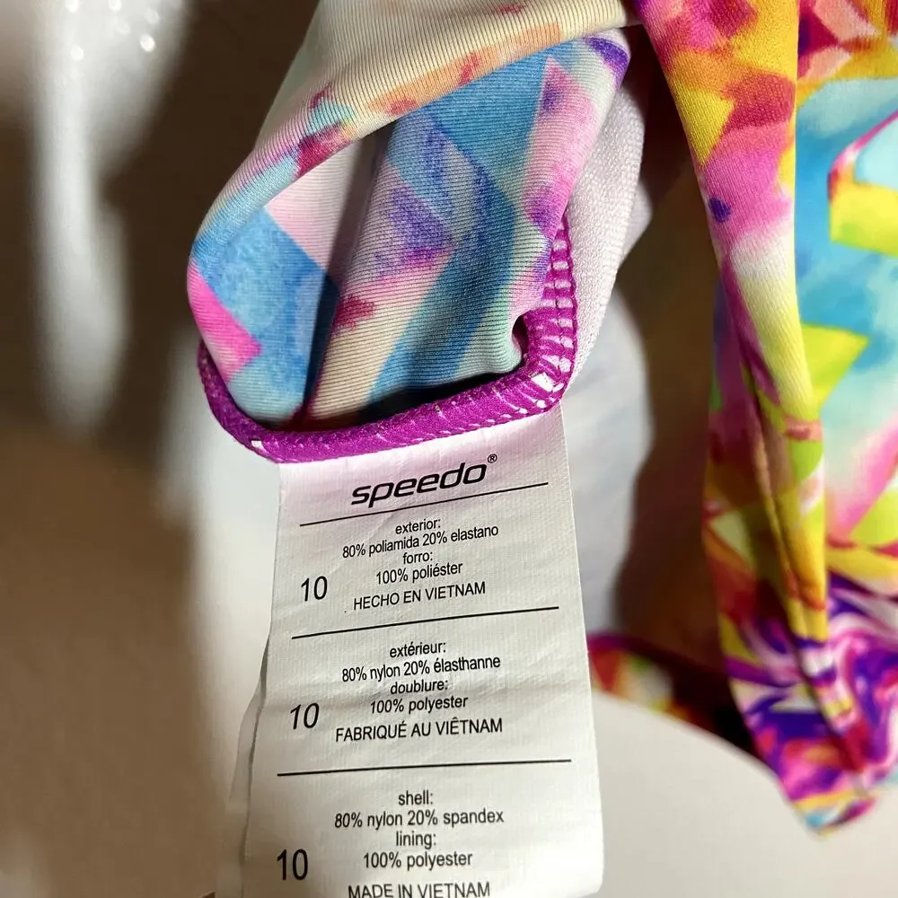 Speedo Tankini Multi Chevron Geometric Kaleidoscope Fractal Pink Multicolor 10